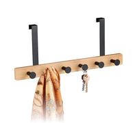 Relaxdays Appendiabiti da Porta, 2 cm, Attaccapanni bambù e Acciaio, 6 Ganci Appendi Abiti Salvaspazio, Nero