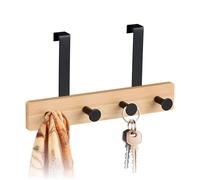 Relaxdays Appendiabiti da Porta Salvaspazio, 2 cm, Nero | Attaccapanni Bambù e Acciaio, 4 Ganci Appendi Abiti Salvaspazio