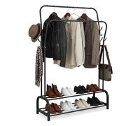 Relaxdays Appendiabiti Doppio con 2 Ripiani, 2 aste, 8 Ganci, Nero, 146x110x33 cm