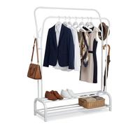 Relaxdays Appendiabiti Doppio, HxLxP: 146 x 110 x 33 cm, 2 Ripiani, 2 aste, 8 Ganci, Bianco, Stand