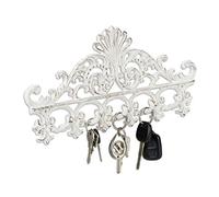 Relaxdays Appendiabiti e Porta-Chiavi in Ghisa, 5 Ganci, Stile Antico, Rustico, HxLxP: 17x35x3,5 cm, Bianco/Marrone