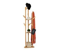 Relaxdays Appendiabiti in bambù con 2 Ripiani, 9 Ganci, H: 168,5 cm, Guardaroba Appendi Abiti Ingresso, Marrone Naturale