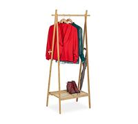 Relaxdays Appendiabiti in bambù con Ripiano e 4 Ganci, Guardaroba Pieghevole Autoportante, 160x74x42cm, Marrone Naturale