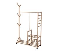Relaxdays Appendino in bambù con 4 Ripiani, Barra e Ganci, su Ruote, Naturale, 176x100x38 cm