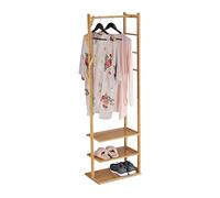 Relaxdays Appendiabiti in bambù e MDF, Guardaroba con 3 Ripiani e 4 Ganci, Scarpiera, HxLxP: 164 x 49 x 28 cm, Naturale, Fibra di Legno
