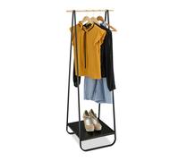 Relaxdays Stand Appendiabiti con Ripiano Portascarpe e Asta Effetto Legno Appendi Abiti, HLP 141x56x45 cm, Ferro, Nero