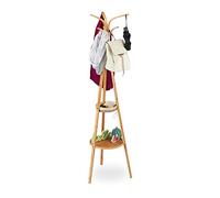 Relaxdays Appendiabiti, Moderno Attaccapanni in Bambù 2 Ripiani, 6 Ganci, Design ad Albero, 178x50x50 cm, Legno Naturale