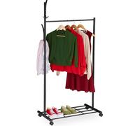 Relaxdays Appendiabiti con Rotelle, HxLxP: 165 x 80 x 44 cm, Metallo, Stand con Ripiano, Guardaroba Portascarpe, Nero