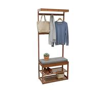 Relaxdays Appendiabiti, panca, 2 ripiani scarpe, 10 ganci, HBT: 175x70x33 cm bambù