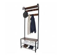 Relaxdays Appendiabiti, Panca con 2 Ripiani, 9 Ganci, ripiano per Cappelli, HLP 182 x 69 x 30 cm, Nero/Brown