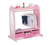 Relaxdays Appendiabiti per Bambini, con Asta Attaccappanni, 2 Ripiani, 3 Box, Specchio Ovale, HLP: 107x97,5x61 cm, Rosa, Poliestere