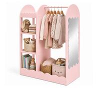 Relaxdays Appendiabiti per bambini con specchio, guardaroba, rosa | 5 scomparti, asta, dimensioni HxLxP 100 x 94 x 38 cm