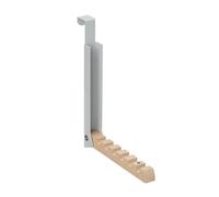 Relaxdays Appendiabiti Pieghevole da Porta, 6 Ganci per Grucce, Appendino per Porte Spesse 2 cm, Ferro e Legno, Grigio