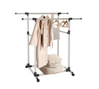 Relaxdays Appendiabiti su Ruote, Guardaroba con 2 Aste Appendi Abiti, H: 90-160 cm L: 93-157 cm, Metallo, Argentato