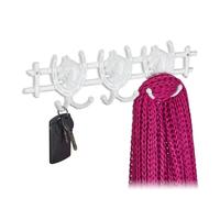 Relaxdays Attaccapanni da Parete, Tema Cavalli, 11x36,5x3,5 cm, 6 Ganci Appendiabiti Ghisa, Guardaroba Ingresso, Bianco
