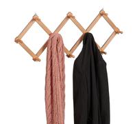 Relaxdays Attaccapanni da Parete, Appendiabiti Allungabile con 10 Ganci, Guardaroba Appendino Ingresso, Legno, Naturale, 5,5 x 111 x 7,5 cm