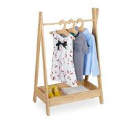 Relaxdays Stand Appendiabiti per Bambini, Scomparto e 3 Grucce, Guardaroba a Giorno, HLP: 98,5x62x40 cm, Fibra di Legno, bambù Naturale