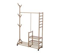 Relaxdays Appendino in bambù con 4 Ripiani, Barra e Ganci, su Ruote, Naturale, 176x100x38 cm