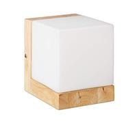 Relaxdays Applique a Cubo, Lampada da Parete, Luce Calda, E27, Vetro Opalino, Legno, HLP: 15x12x15 cm, bianco/marrone