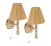 Relaxdays Applique con Paralume in Tessuto, Set 2 Lampade da Parete, Interruttore a Corda, E14, HLP: 28x16x19 cm, Ottone