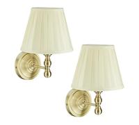 Relaxdays Applique in Tessuto, Paralume dal Design Vintage, Set 2 Lampade a Muro, E14, HLP: 30x20x23,5 cm, Avorio Ottone, Rame, Crema