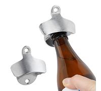 Relaxdays Apribottiglie da Parete, Set da 2 pz., Stabile Open Bottle da Montare a Muro, Bottiglie, Bar, zincato, argento