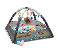 Relaxdays Arco Gioco Pieghevole con Giocattoli, HxLxP 55x80x80 cm, Tessuto e Schiuma, Baby Gym, Tappetino Multicolore