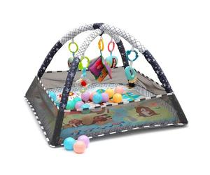 Relaxdays Arco Gioco Pieghevole con Giocattoli, HxLxP 55x80x80 cm, Tessuto e Schiuma, Baby Gym, Tappetino Multicolore