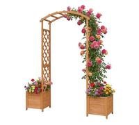 Relaxdays Arco per rose con 2 fioriere, HxLxP 206x180x40 cm, arancione | Arco da giardino, supporto rampicanti in abete