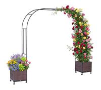 Relaxdays Arco per Rose con 2 vasi, HxLxP: 210 x 282 x 40 cm, Acciaio, polyrattan, Arco da Giardino, Nero/Marrone