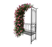 Relaxdays Arco per rose con panchina, arco da giardino, HLP: 210 x 134 x 48 cm, per piante rampicanti, metallo, nero