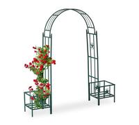 relaxdays Arco per Rose con Fioriere, in Metallo, Resistente alle Intemperie, da Giardino, HLP 226 x 204 x 43 cm, Verde