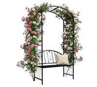 Relaxdays Arco per Rose in Metallo, Altezza 210 x 134 x 48 cm, Arco per cancello con Panca, Robusto Arco per Piante rampicanti, Nero