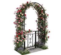 Relaxdays Arco per Rose in Metallo, Arco Rotondo con cancello, Altezza x Larghezza x profondità: 206 x 114 x 50 cm, Arco con Doppia Porta, Romantico, Nero