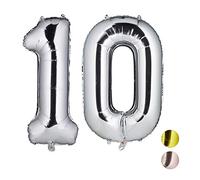 Relaxdays Argento Palloncini Giganti in Foil con Numero 10 per Compleanni con Cifre, ad Aria e ad Elio, 85-100cm Colore, 85,00 x 50,00 x 17,00 cm