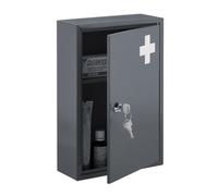 Relaxdays Armadietto Pronto Soccorso Cassetta Chiusura di Sicurezza 32×21,5×9,5cm Grigio/Bianco