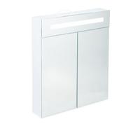 Relaxdays Armadietto da Bagno a Specchio, 2 Ante, 3 Scomparti, Presa Elettrica, Mobiletto Pensile con LED, Acciaio, H x L x P: 67 x 60 x 12 cm, Bianco