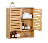 Relaxdays Armadietto da Parete per Bagno, 3 Scomparti, HLP: 66 x 59 x 21 cm, Ante a lamelle, Naturale, 60% Fibra di Legno