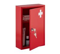 Relaxdays Armadietto Pronto Soccorso per Medicinali, Cassetta con Chiusura di Sicurezza, 32x21,5x9,5 cm, Rosso Bianco