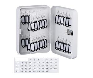 Relaxdays Armadietto Portachiavi da Parete, Cassetta Sicurezza con Codice, 48 Ganci Appendi Chiavi, 25x18x7,5 cm, Bianco