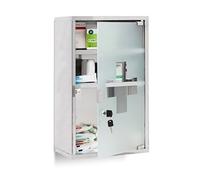 Relaxdays Armadietto Pronto Soccorso, Cassetta Medica, 3 Scomparti, Kit Medicinali, da Muro, 50,5x30x18 cm, Argentato