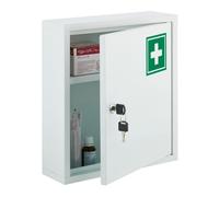 Relaxdays Armadietto Pronto Soccorso per Medicinali, Cassetta con Chiusura di Sicurezza, 36 x 31,5 x 10 cm, Bianco Verde