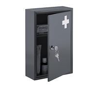 Relaxdays Armadietto Pronto Soccorso per Medicinali, Cassetta con Chiusura di Sicurezza, 32x21,5x9,5 cm, Grigio Bianco