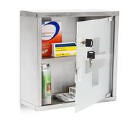 Relaxdays Emergency Armadietto Pronto Soccorso, per Medicinali, Cassetta Farmaci, Bagno, in Acciaio, HLP: 30x30x12 cm, Argentato, Inossidabile