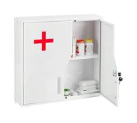 Relaxdays Armadietto Pronto Soccorso per Medicinali, Cassetta Farmaci con 5 Scomparti, HLP: 53x53x14,5 cm, Bagno, Bianco, Alluminio