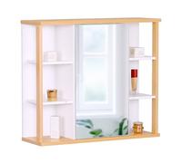 Relaxdays Armadio a Specchio, 6 Ripiani, 2 Scomparti, 64x62x21 cm, Montaggio a Parete, pensile