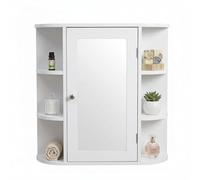 Relaxdays Armadio a specchio, 6 ripiani, 4 scomparti, 58 x 61 x 18 cm, montaggio a parete, mobile bagno, bianco