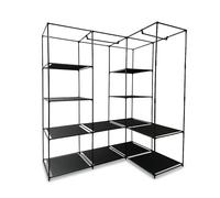 Relaxdays Armadio Aperto Angolare con 12 Ripiani in Tessuto e 2 Aste Appendiabiti, Guardaroba per Cabina, 170x130x86 cm, Plastica, Ferro, Tessuto Non Tessuto