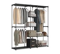 Relaxdays Armadio Aperto con Ripiani in Tessuto e Aste Appendiabiti, Guardaroba Componibile per Cabina, Modulare, Nero, Plastica, Ferro, 182x182x43 cm