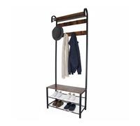 Relaxdays Appendiabiti, Panca con 2 Ripiani, 9 Ganci, ripiano per Cappelli, HLP 182 x 69 x 30 cm, Nero/Brown